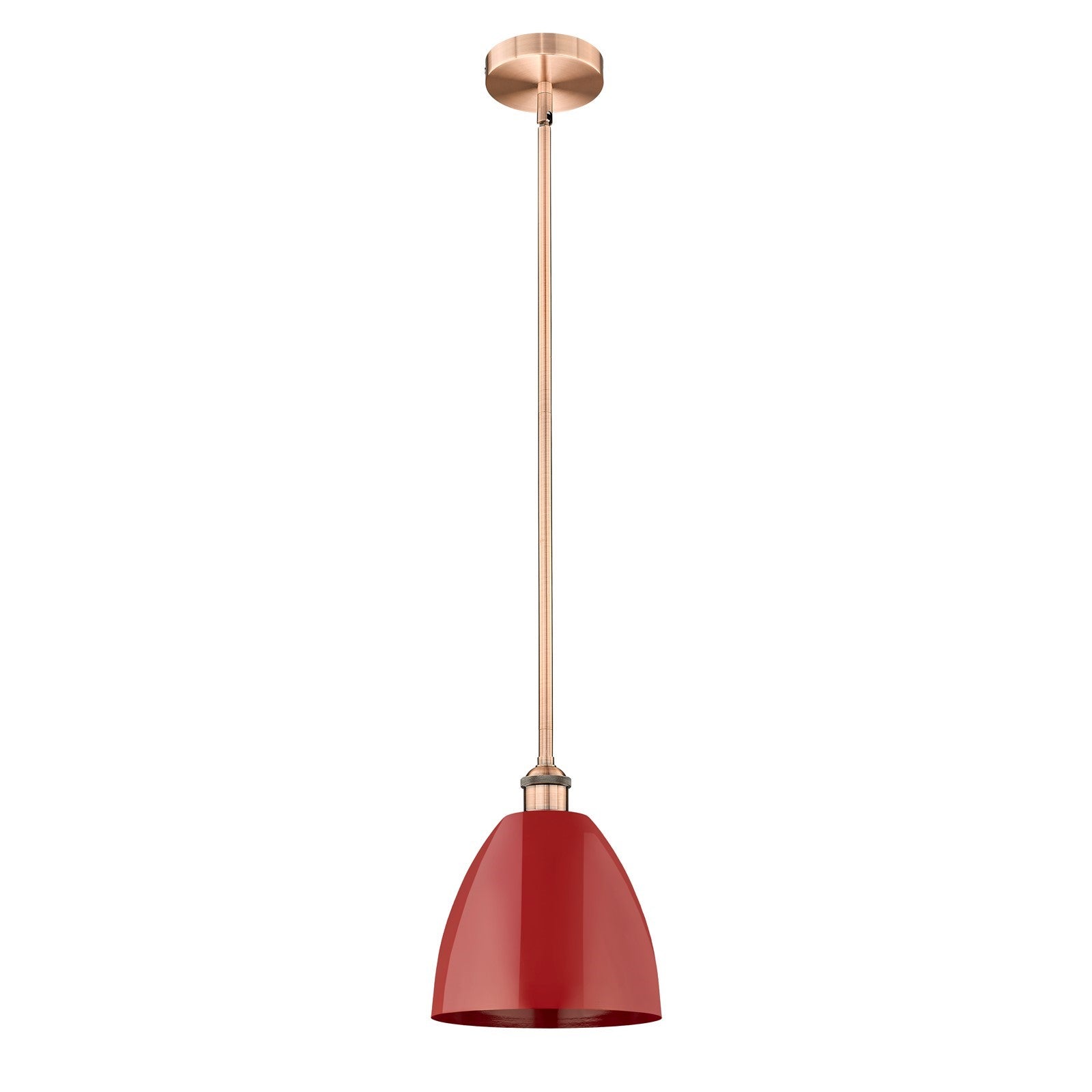 Innovations Plymouth 9in 1-Light Mini Pendant | Industrial Antique Copper Steel and Matte Red Metal | Kitchen Island | 9 x | Model 616-1S-AC-MBD-9-RD-LED