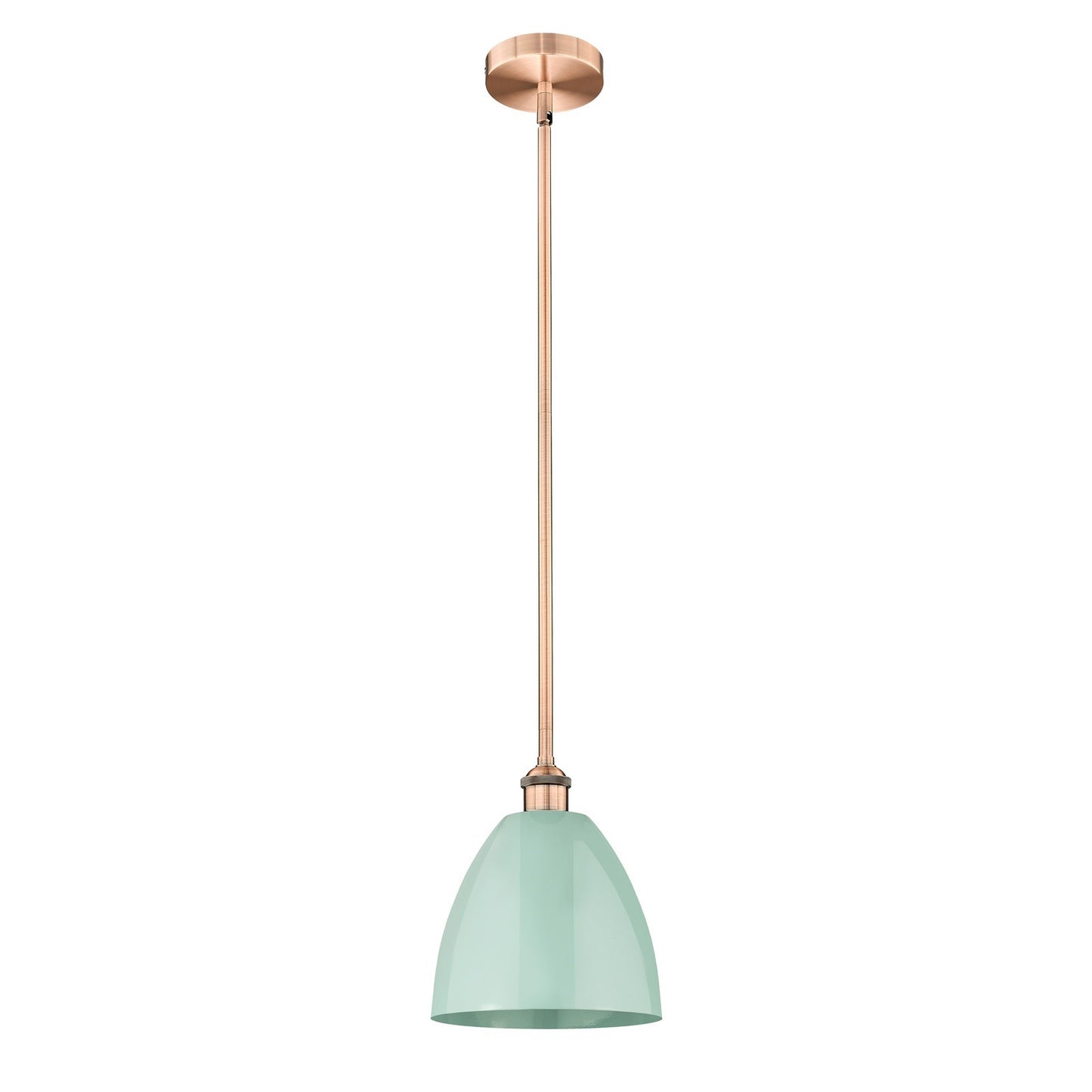 Innovations Plymouth 9in 1-Light Mini Pendant | Industrial Antique Copper and Matte Seafoam Metal | Kitchen Island & Dining | Model 616-1S-AC-MBD-9-SF-LED