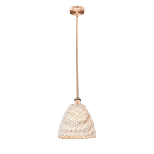 Innovations Bristol Natural 12in 1-Light Mini Pendant | Farmhouse Antique Copper and Natural Fiber Dome Shade | Kitchen | Model 616-1S-AC-NBD-12-NAT