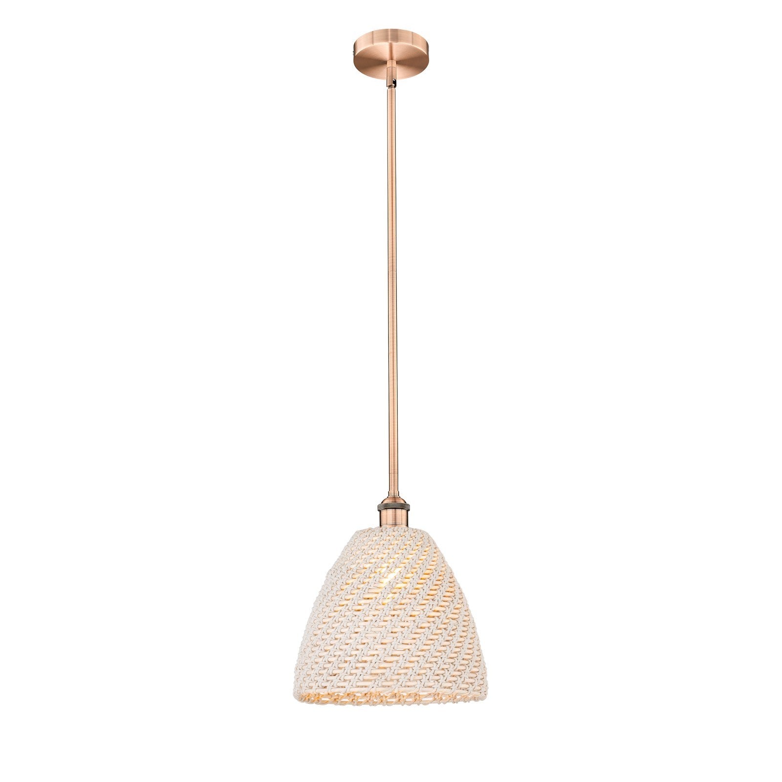 Innovations Bristol Natural 12in 1-Light Mini Pendant | Farmhouse Antique Copper and Natural Fiber Dome Shade | Kitchen | Model 616-1S-AC-NBD-12-NAT