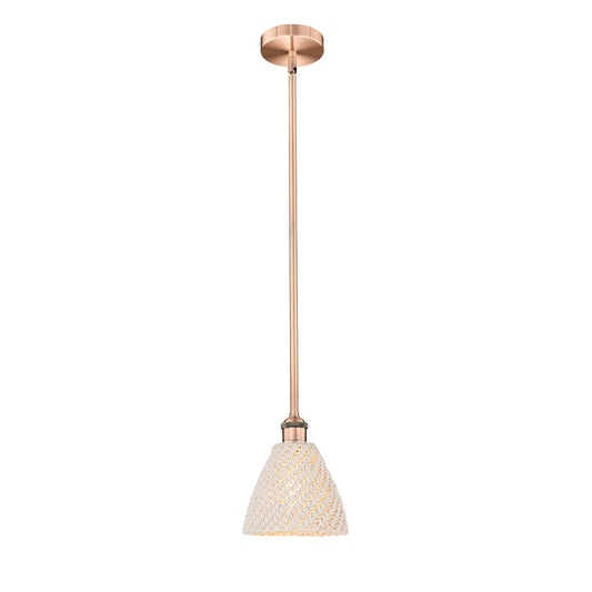 Innovations Bristol Natural 8in 1-Light Mini Pendant | Farmhouse Antique Copper and Natural Fiber Dome Shade | Kitchen Island | Model 616-1S-AC-NBD-75-NAT