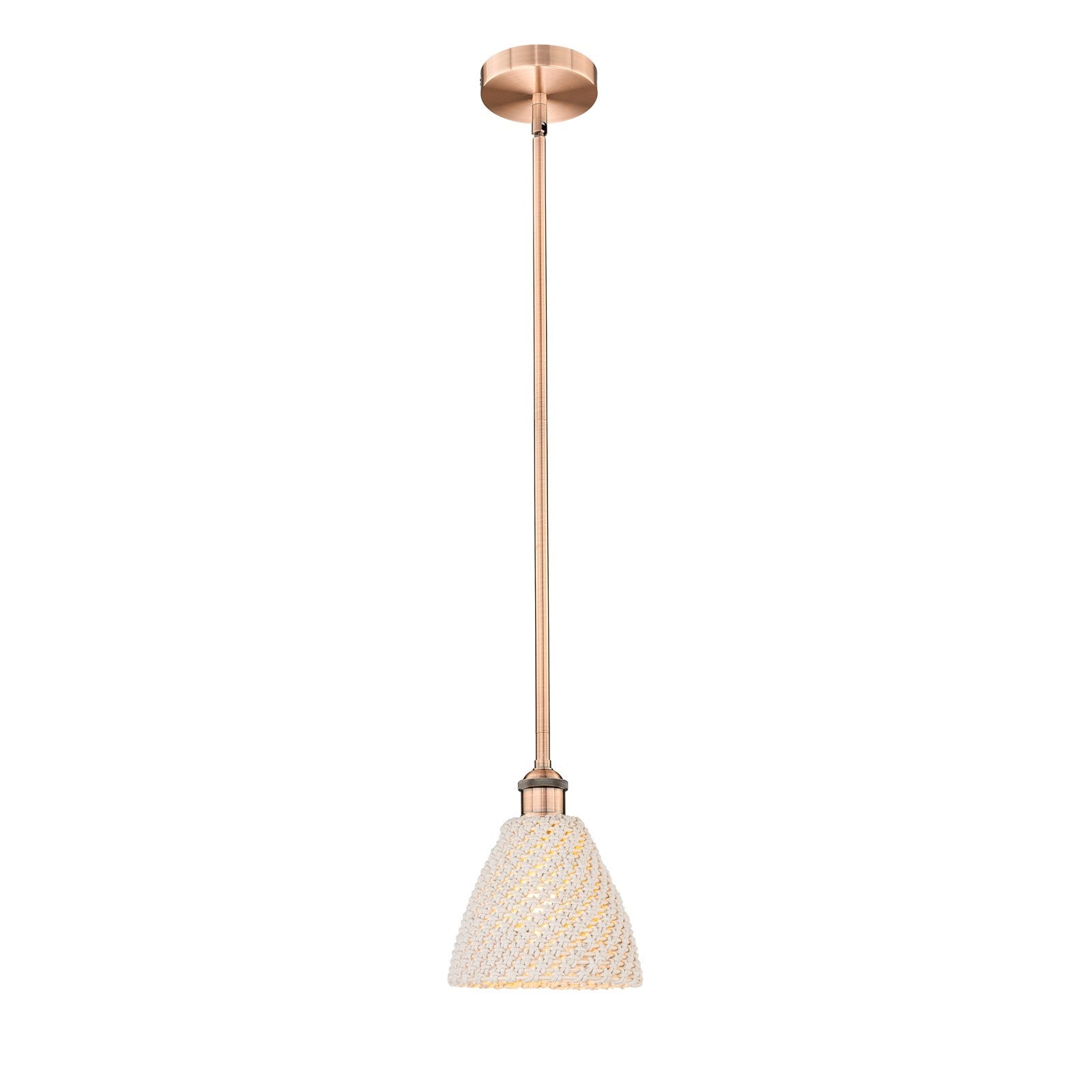 Innovations Bristol Natural 8in 1-Light Mini Pendant | Farmhouse Antique Copper and Natural Fiber Dome Shade | Kitchen Island | Model 616-1S-AC-NBD-75-NAT