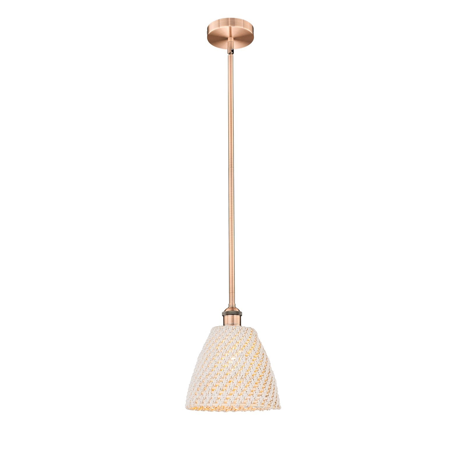 Innovations Bristol Natural 9in 1-Light Mini Pendant | Farmhouse Antique Copper and Natural Fiber Dome Shade | Kitchen Island | Model 616-1S-AC-NBD-9-NAT