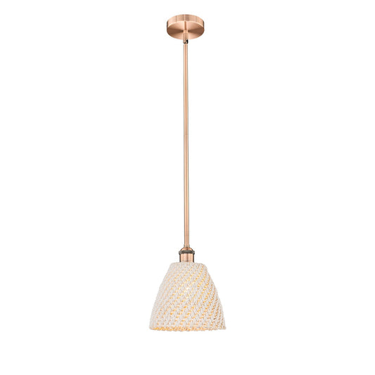 Innovations Bristol Natural 9in 1-Light Mini Pendant | Farmhouse Antique Copper and Natural Fiber Dome Shade | Kitchen Island | Model 616-1S-AC-NBD-9-NAT