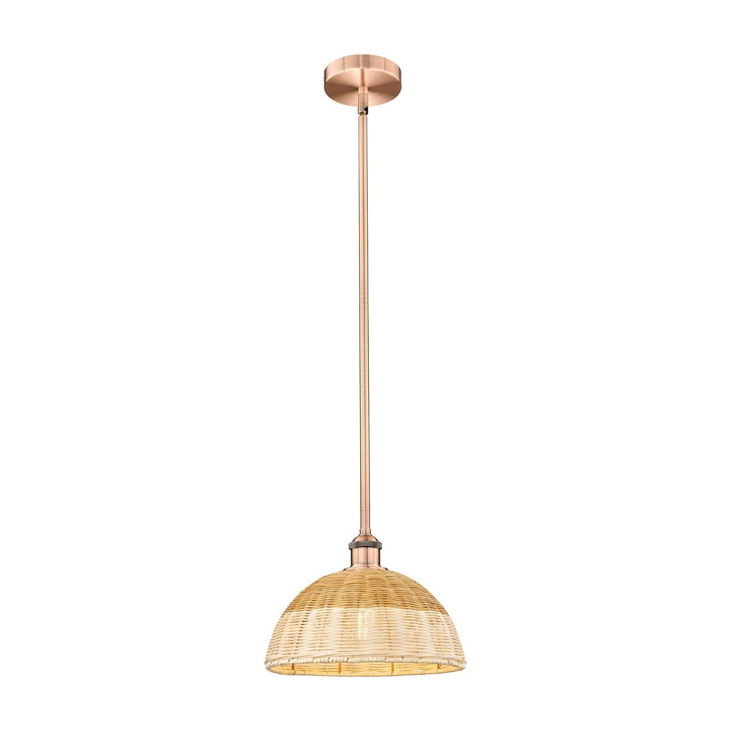 Innovations Bristol Natural II 12in 1-Light Mini Pendant | Industrial Antique Copper Steel and Natural Fiber Shade | Kitchen | Model 616-1S-AC-NBD2-12-NAT