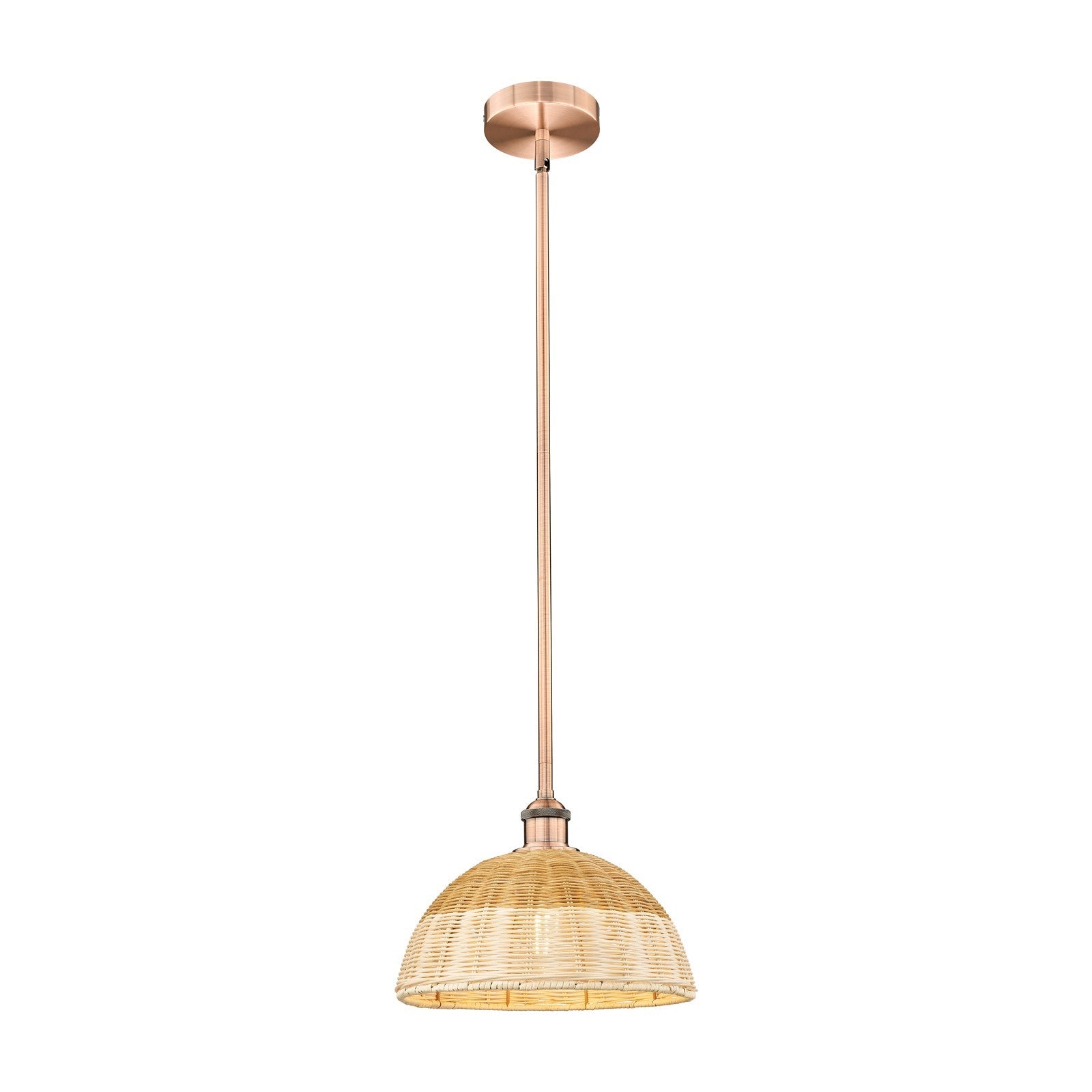 Innovations Bristol Natural II 12in 1-Light Mini Pendant | Industrial Antique Copper Steel and Natural Fiber Shade | Kitchen | Model 616-1S-AC-NBD2-12-NAT