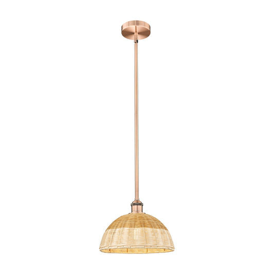 Innovations Bristol Natural II 12in 1-Light Mini Pendant | Industrial Antique Copper Steel and Natural Fiber Shade | Kitchen | Model 616-1S-AC-NBD2-12-NAT