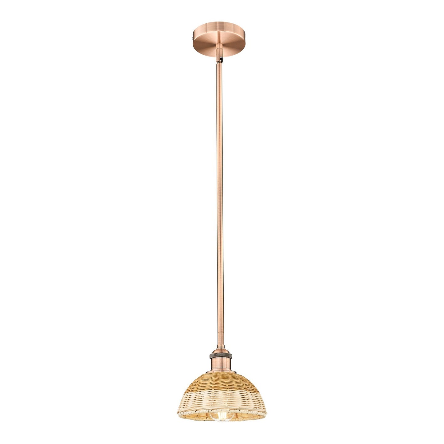Innovations Bristol Natural II 7.5in 1-Light Mini Pendant | Industrial Antique Copper Steel and Natural Fiber | Kitchen | Model 616-1S-AC-NBD2-75-NAT