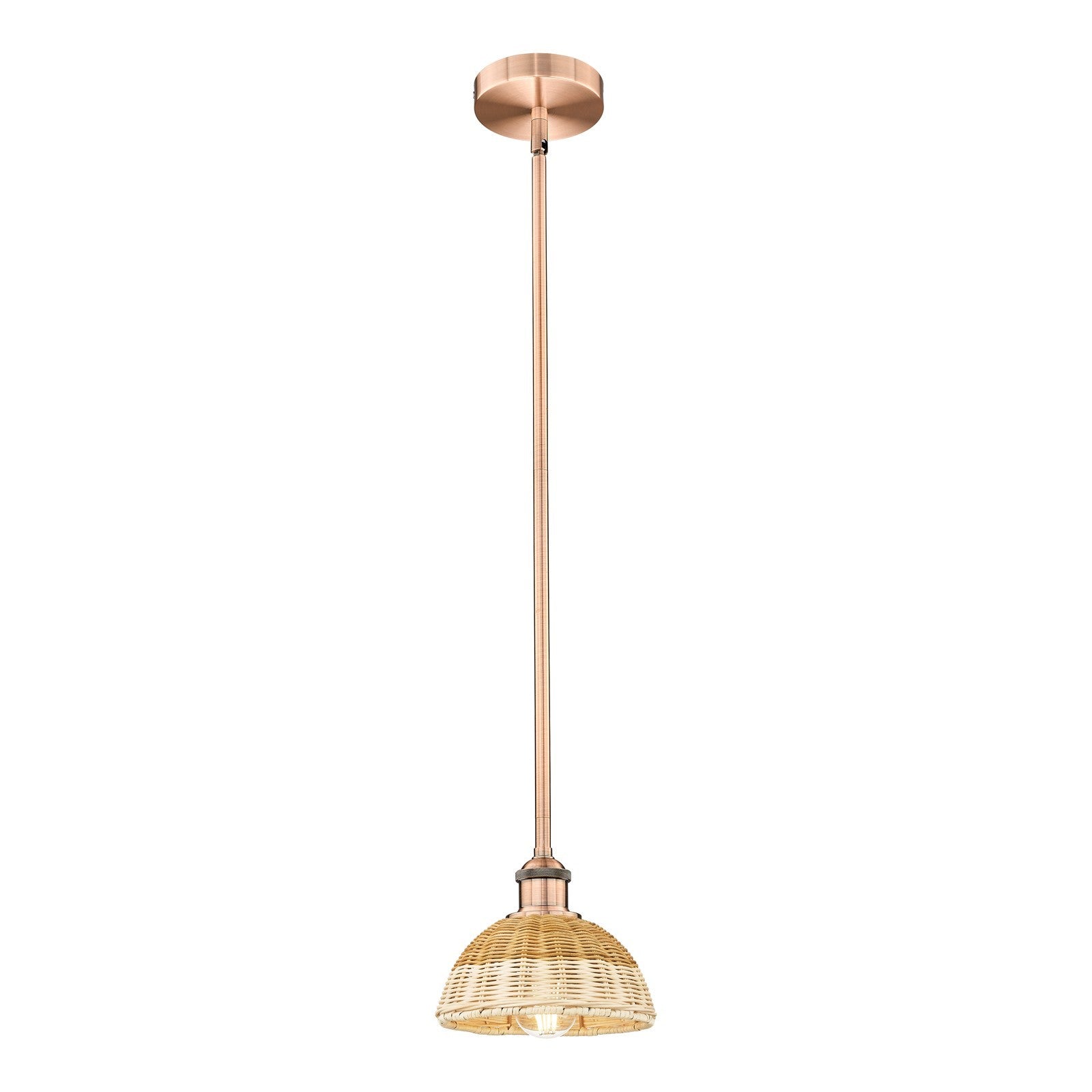 Innovations Bristol Natural II 7.5in 1-Light Mini Pendant | Industrial Antique Copper Steel and Natural Fiber | Kitchen | Model 616-1S-AC-NBD2-75-NAT