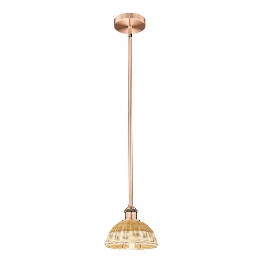 Innovations Bristol Natural II 7.5in 1-Light Mini Pendant | Industrial Antique Copper Steel and Natural Fiber | Kitchen | Model 616-1S-AC-NBD2-75-NAT
