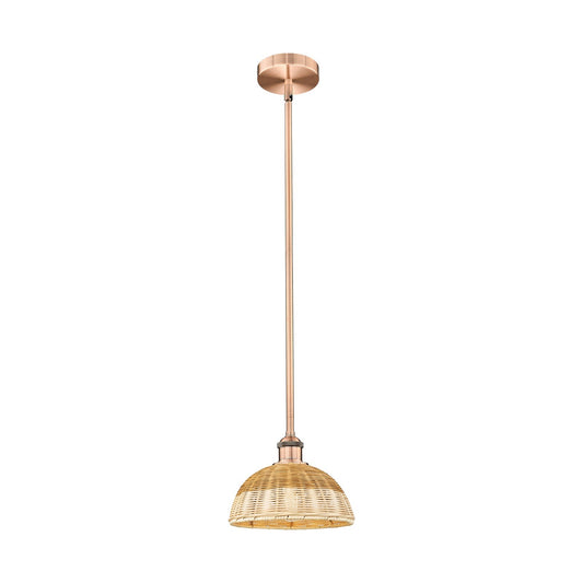 Innovations Bristol Natural II 9in 1-Light Mini Pendant | Industrial Antique Copper and Natural Fiber | Kitchen Island & | Model 616-1S-AC-NBD2-9-NAT