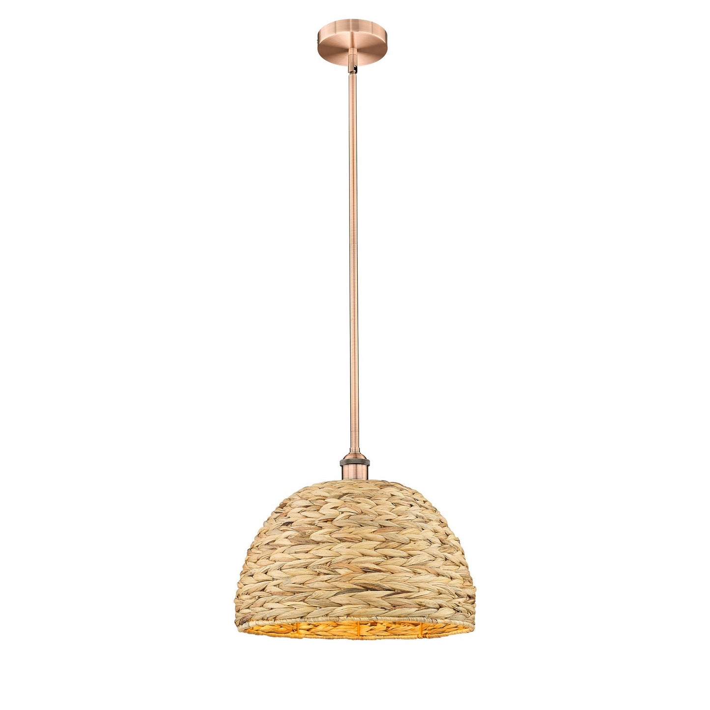 Innovations Edison 16in 1-Light Mini Pendant | Industrial Antique Copper and Natural Rattan | Kitchen Island & Dining Room | Model 616-1S-AC-RBD-16-NAT