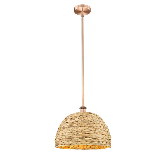 Innovations Edison 16in 1-Light Mini Pendant | Industrial Antique Copper and Natural Rattan | Kitchen Island & Dining Room | Model 616-1S-AC-RBD-16-NAT