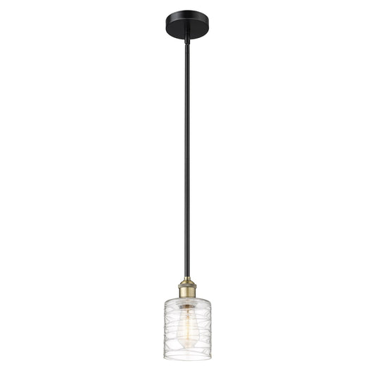 Innovations Cobbleskill 5in 1-Light Mini Pendant | Industrial Black Antique Brass Steel and Deco Swirl Clear Glass | Kitchen | Model 616-1S-BAB-G1113