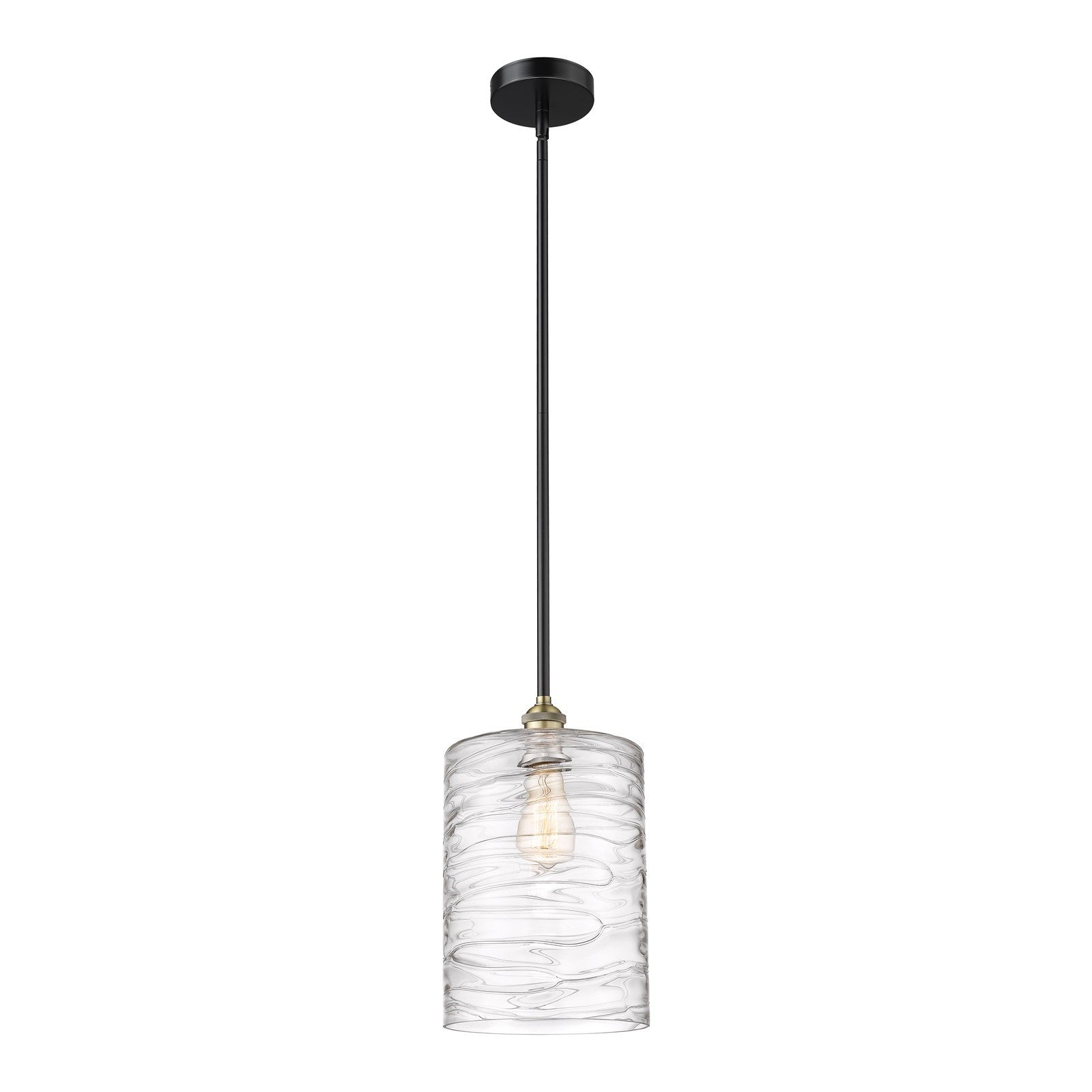 Innovations Cobbleskill 9in 1-Light Mini Pendant | Industrial Black Antique Brass Steel and Deco Swirl Clear Glass | Kitchen | Model 616-1S-BAB-G1113-L