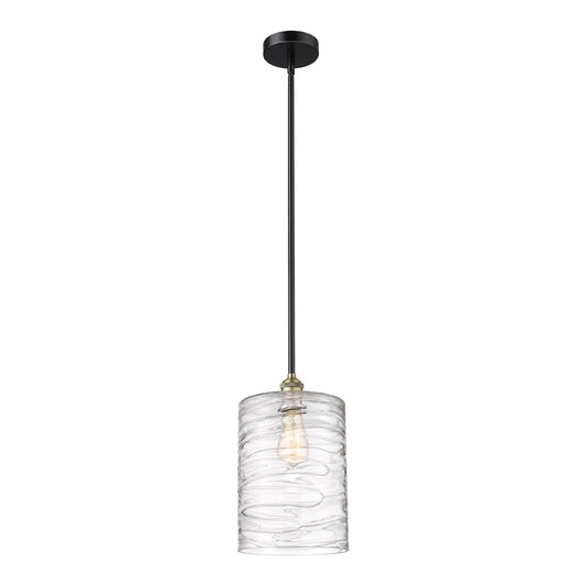 Innovations Cobbleskill 9in 1-Light Mini Pendant | Industrial Black Antique Brass Steel and Deco Swirl Clear Glass | Kitchen | Model 616-1S-BAB-G1113-L