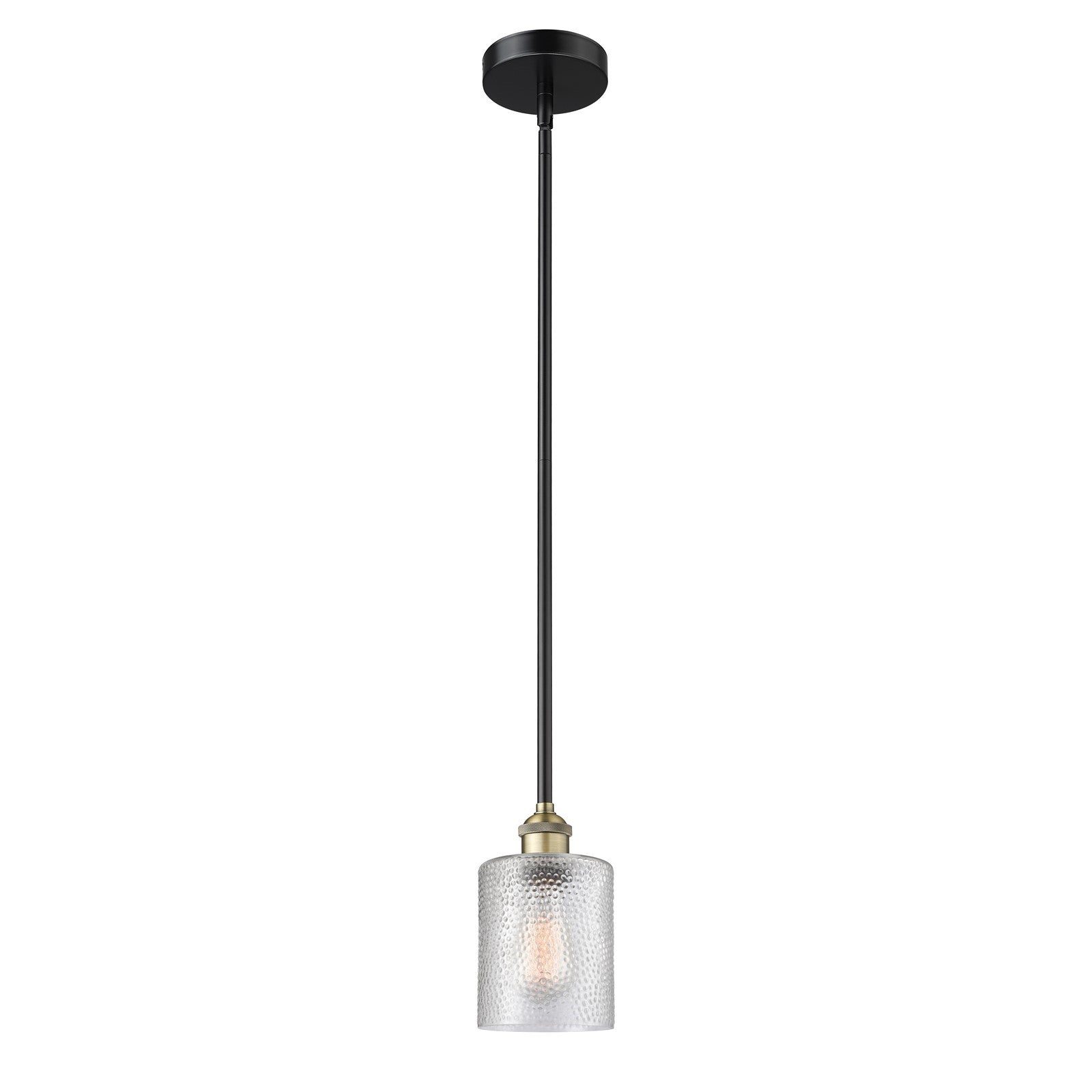 Innovations Cobbleskill 5in 1-Light Mini Pendant | Industrial Black Antique Brass Steel and Clear Glass | Kitchen Island & | Model 616-1S-BAB-G112
