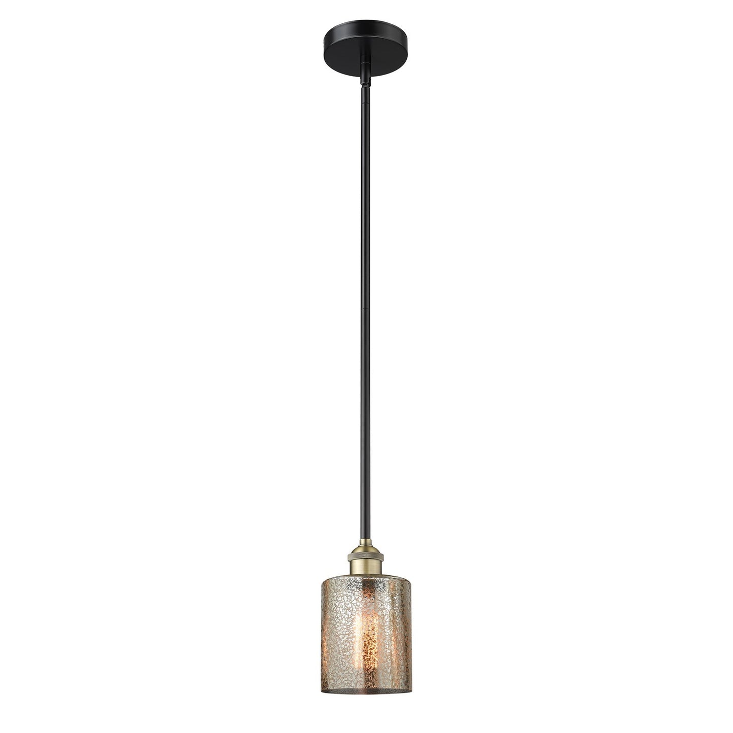 Innovations Cobbleskill 5in 1-Light Mini Pendant | Industrial Black Antique Brass Steel and Mercury Glass | Kitchen Island & | Model 616-1S-BAB-G116
