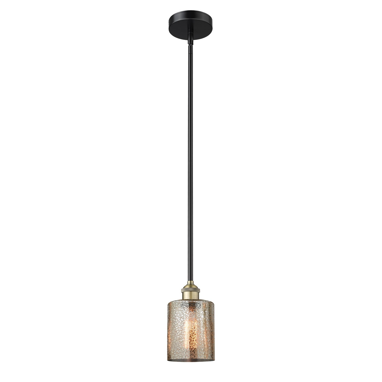Innovations Cobbleskill 5in 1-Light Mini Pendant | Industrial Black Antique Brass Steel and Mercury Glass | Kitchen Island & | Model 616-1S-BAB-G116