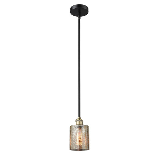 Innovations Cobbleskill 5in 1-Light Mini Pendant | Industrial Black Antique Brass Steel and Mercury Glass | Kitchen Island & | Model 616-1S-BAB-G116