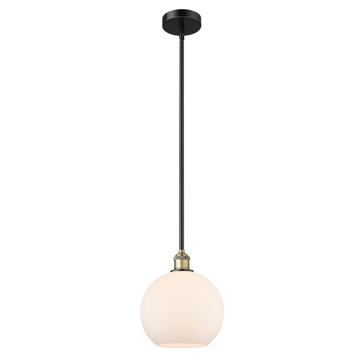 Innovations Athens 10in 1-Light Mini Pendant | Industrial Black Antique Brass Steel and Matte White Glass | Kitchen Island & | Model 616-1S-BAB-G121-10