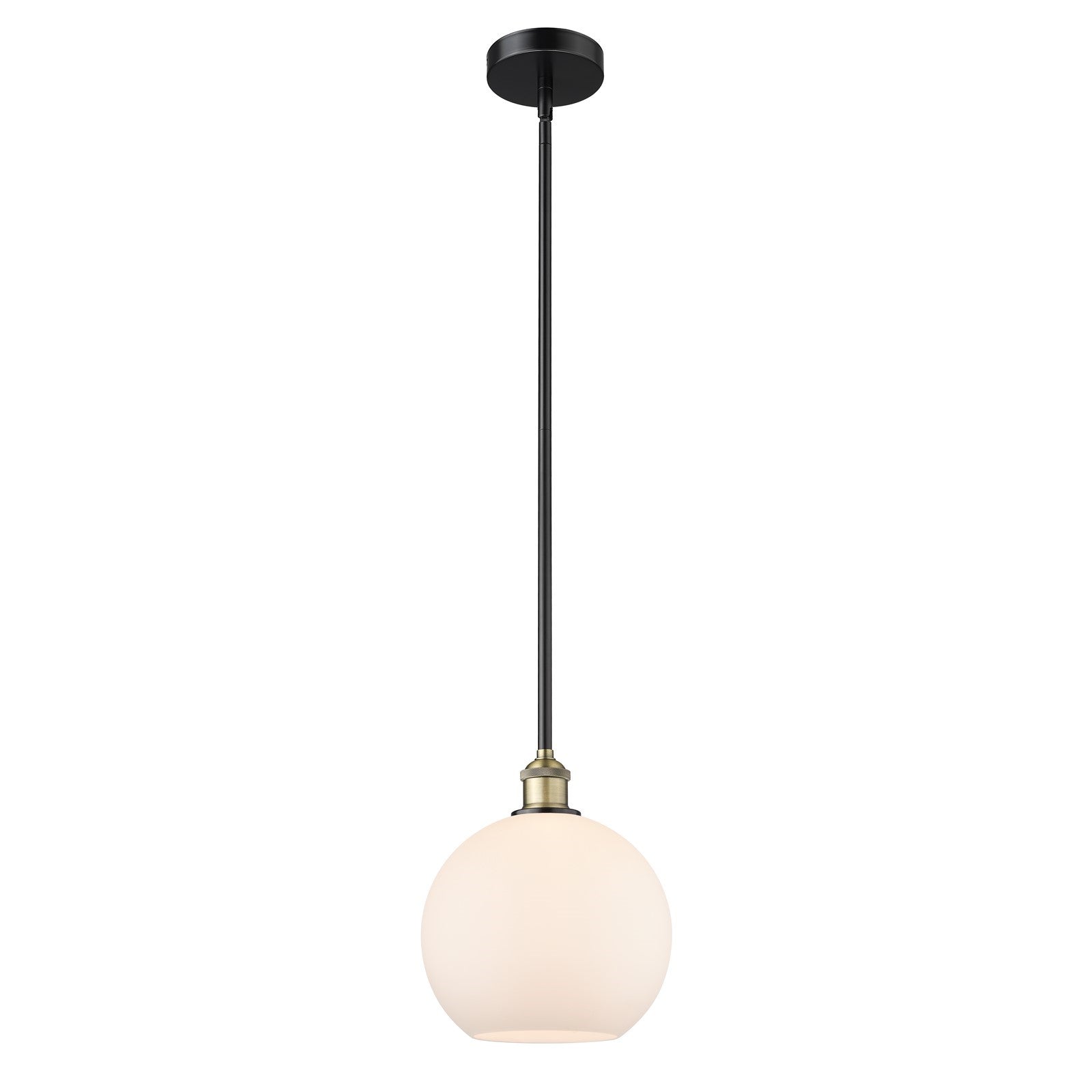 Innovations Athens 10in 1-Light Mini Pendant | Industrial Black Antique Brass Steel and Matte White Glass | Kitchen Island & | Model 616-1S-BAB-G121-10