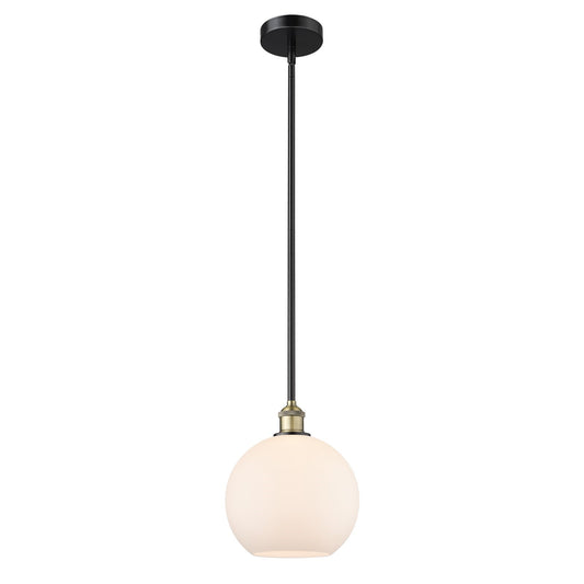 Innovations Athens 10in 1-Light Mini Pendant | Industrial Black Antique Brass Steel and Matte White Glass | Kitchen Island & | Model 616-1S-BAB-G121-10
