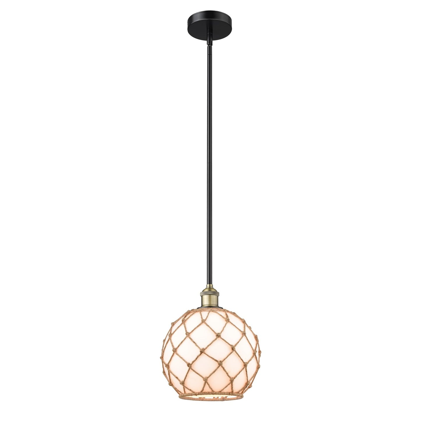 Innovations Farmhouse Rope 10in 1-Light Mini Pendant | Industrial Black Antique Brass Steel and Matte White Glass with Rope | Model 616-1S-BAB-G121-10RB