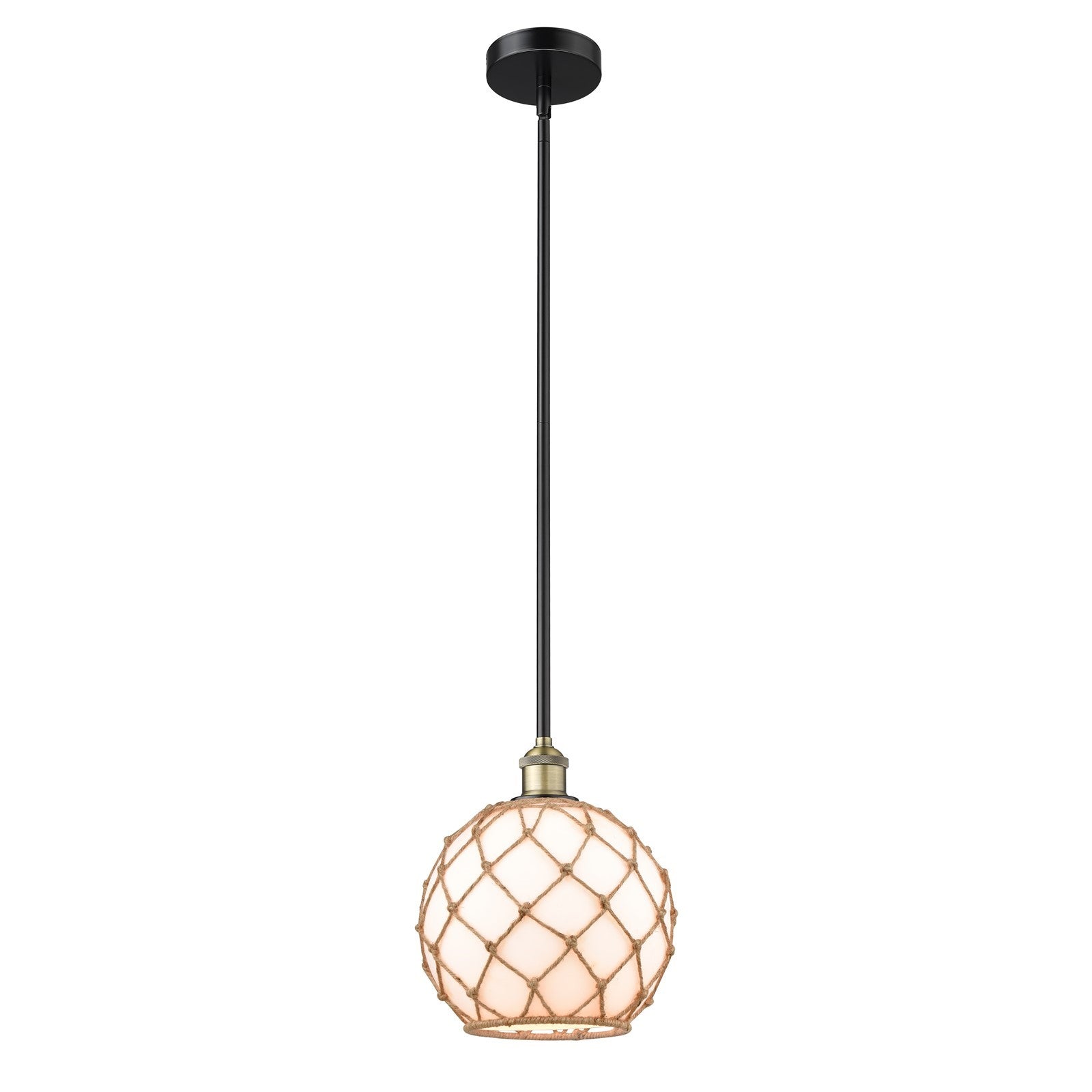 Innovations Farmhouse Rope 10in 1-Light Mini Pendant | Industrial Black Antique Brass Steel and Matte White Glass with Rope | Model 616-1S-BAB-G121-10RB