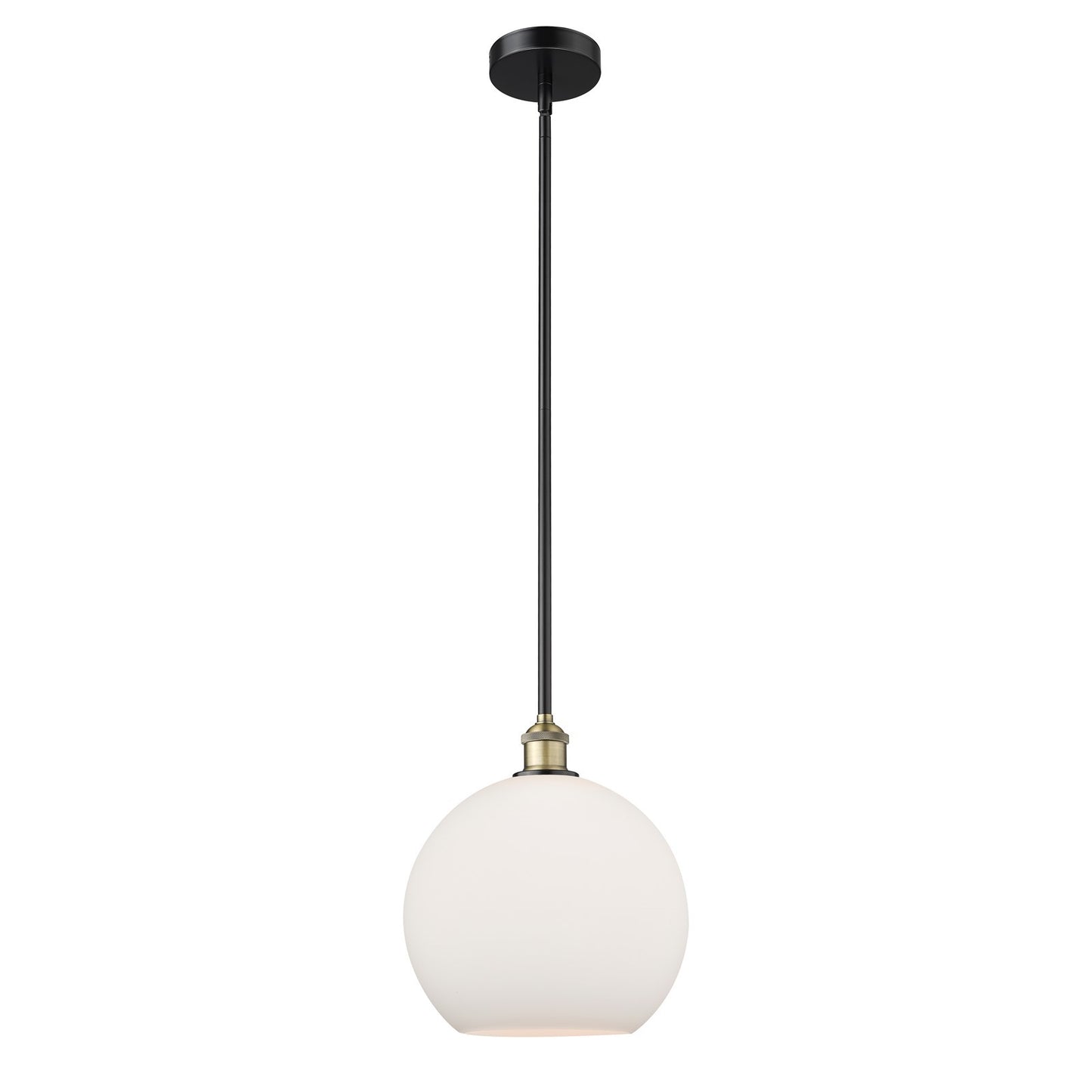 Innovations Athens 12in 1-Light Mini Pendant | Industrial Black Antique Brass and Matte White Glass | Kitchen Island & Dining | Model 616-1S-BAB-G121-12