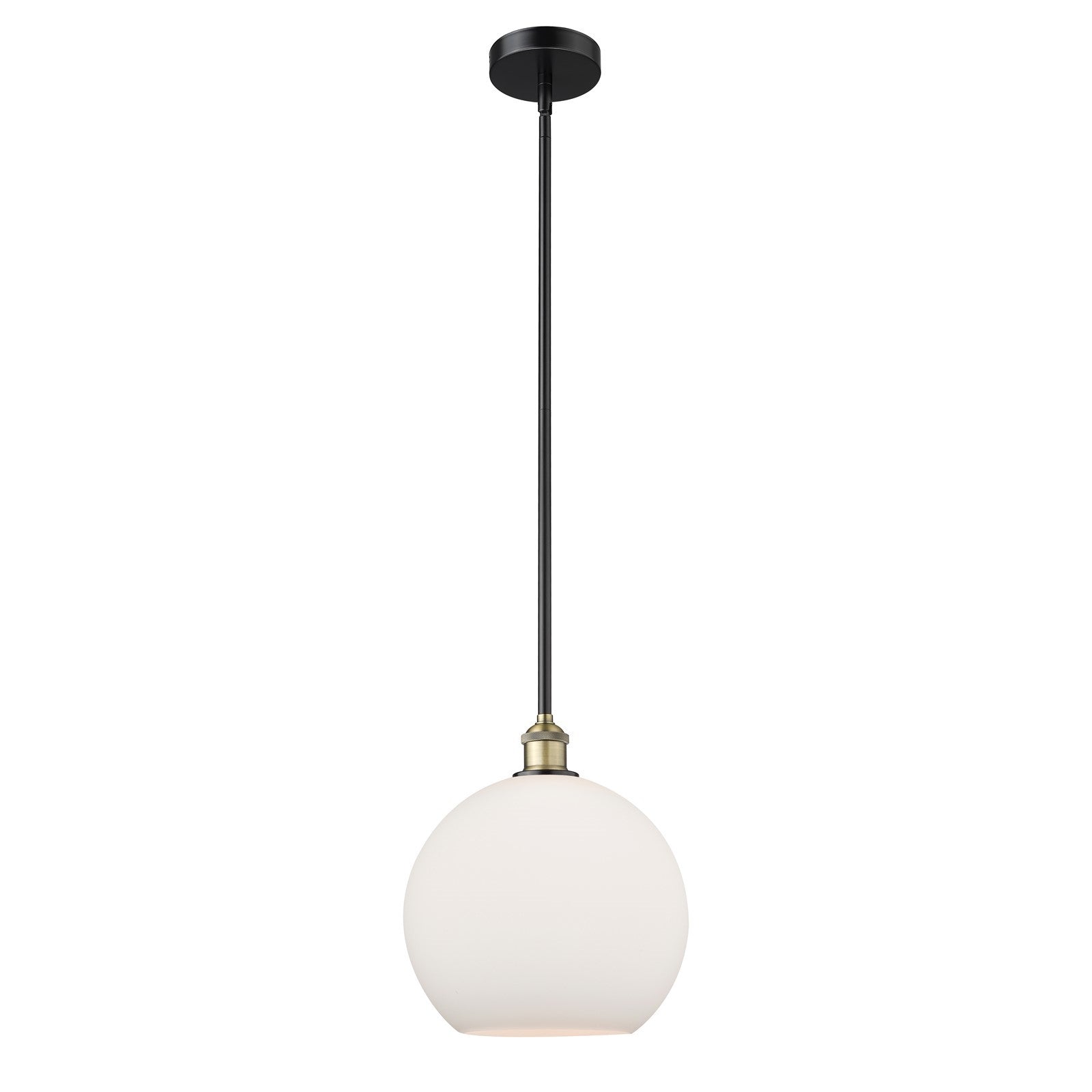 Innovations Athens 12in 1-Light Mini Pendant | Industrial Black Antique Brass and Matte White Glass | Kitchen Island & Dining | Model 616-1S-BAB-G121-12