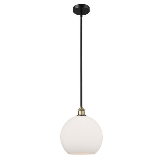 Innovations Athens 12in 1-Light Mini Pendant | Industrial Black Antique Brass and Matte White Glass | Kitchen Island & Dining | Model 616-1S-BAB-G121-12