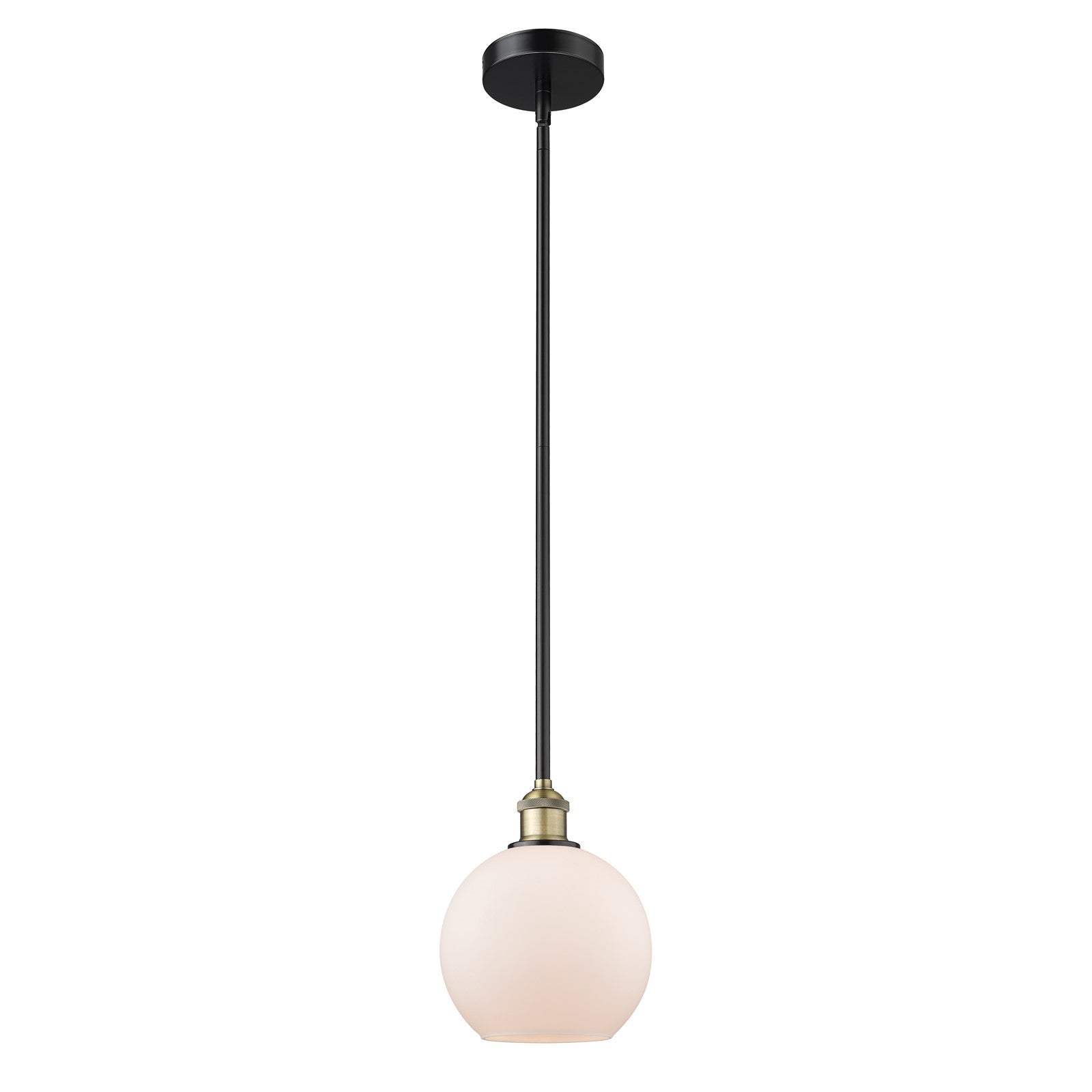 Innovations Athens 8in 1-Light Mini Pendant | Industrial Black Antique Brass and Matte White Frosted Glass | Kitchen Island & | Model 616-1S-BAB-G121-8