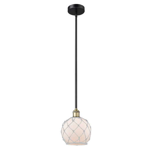 Innovations Farmhouse Rope 8in 1-Light Mini Pendant | Industrial Black Antique Brass and White Frosted Glass Rope Shade | Model 616-1S-BAB-G121-8RW
