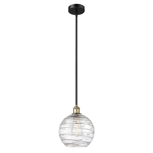 Innovations Athens Deco Swirl 10in 1-Light Mini Pendant | Industrial Black Antique Brass and Clear Glass | Kitchen Island & | Model 616-1S-BAB-G1213-10CL