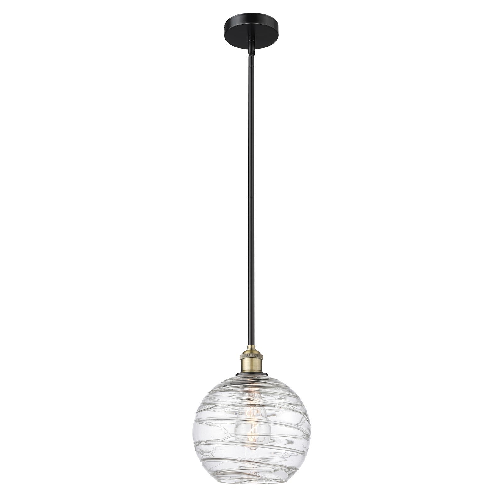 Innovations Athens Deco Swirl 10in 1-Light Mini Pendant | Industrial Black Antique Brass and Clear Glass | Kitchen Island & | Model 616-1S-BAB-G1213-10CL