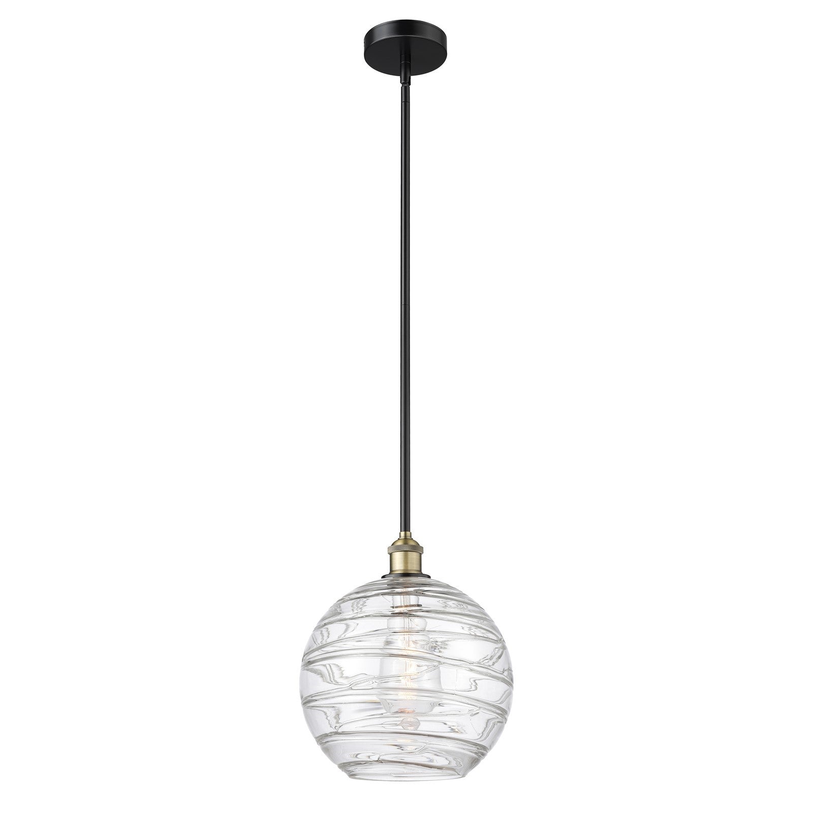 Innovations Athens Deco Swirl 12in 1-Light Mini Pendant | Industrial Black Antique Brass Steel and Clear Deco Swirl Glass | Model 616-1S-BAB-G1213-12CL