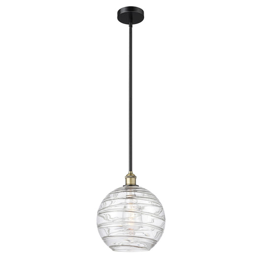 Innovations Athens Deco Swirl 12in 1-Light Mini Pendant | Industrial Black Antique Brass Steel and Clear Deco Swirl Glass | Model 616-1S-BAB-G1213-12CL