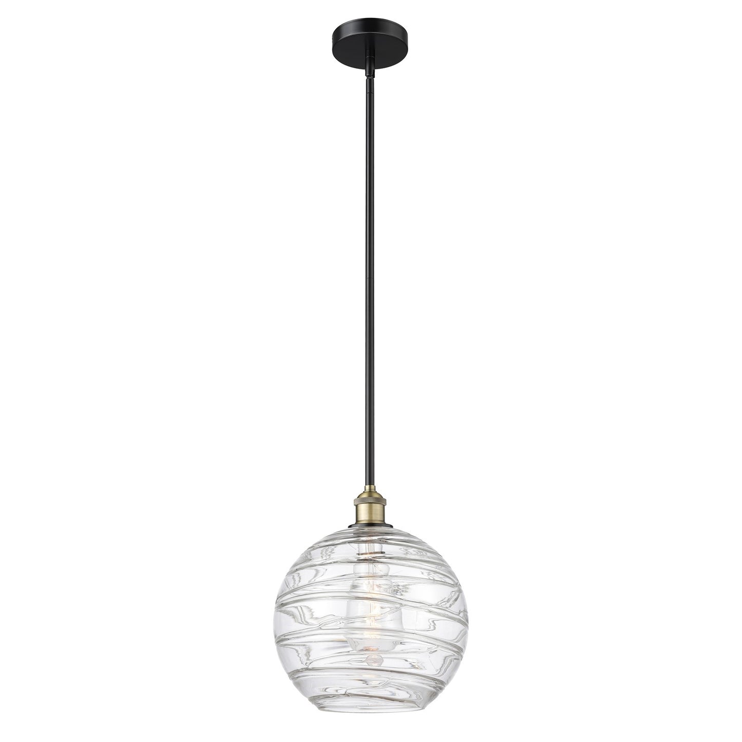 Innovations Athens Deco Swirl 12in 1-Light Mini Pendant | Industrial Black Antique Brass Steel and Clear Deco Swirl Glass | Model 616-1S-BAB-G1213-12CL