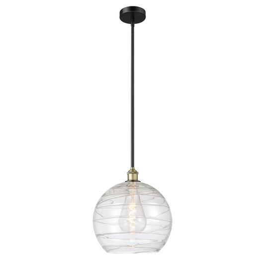 Innovations Athens Deco Swirl 14in 1-Light Mini Pendant | Industrial Black Antique Brass Steel and Clear Deco Swirl Glass | Model 616-1S-BAB-G1213-14CL