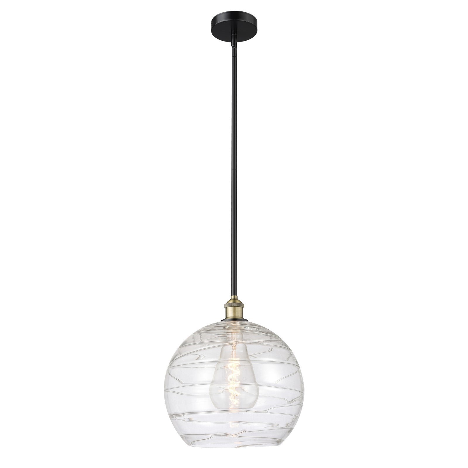 Innovations Athens Deco Swirl 14in 1-Light Mini Pendant | Industrial Black Antique Brass Steel and Clear Deco Swirl Glass | Model 616-1S-BAB-G1213-14CL