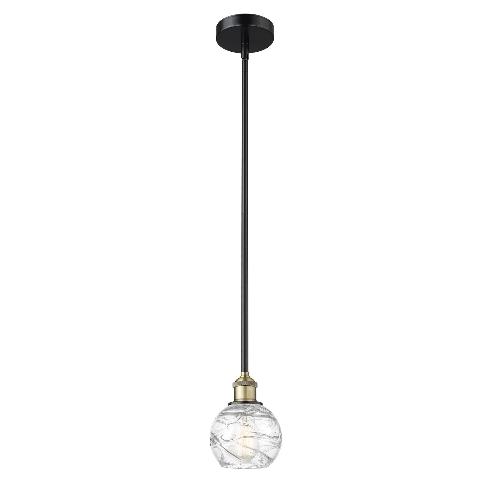 Innovations Athens Deco Swirl 6in 1-Light Mini Pendant | Industrial Black Antique Brass Steel and Clear Deco Swirl Glass | Model 616-1S-BAB-G1213-6CL