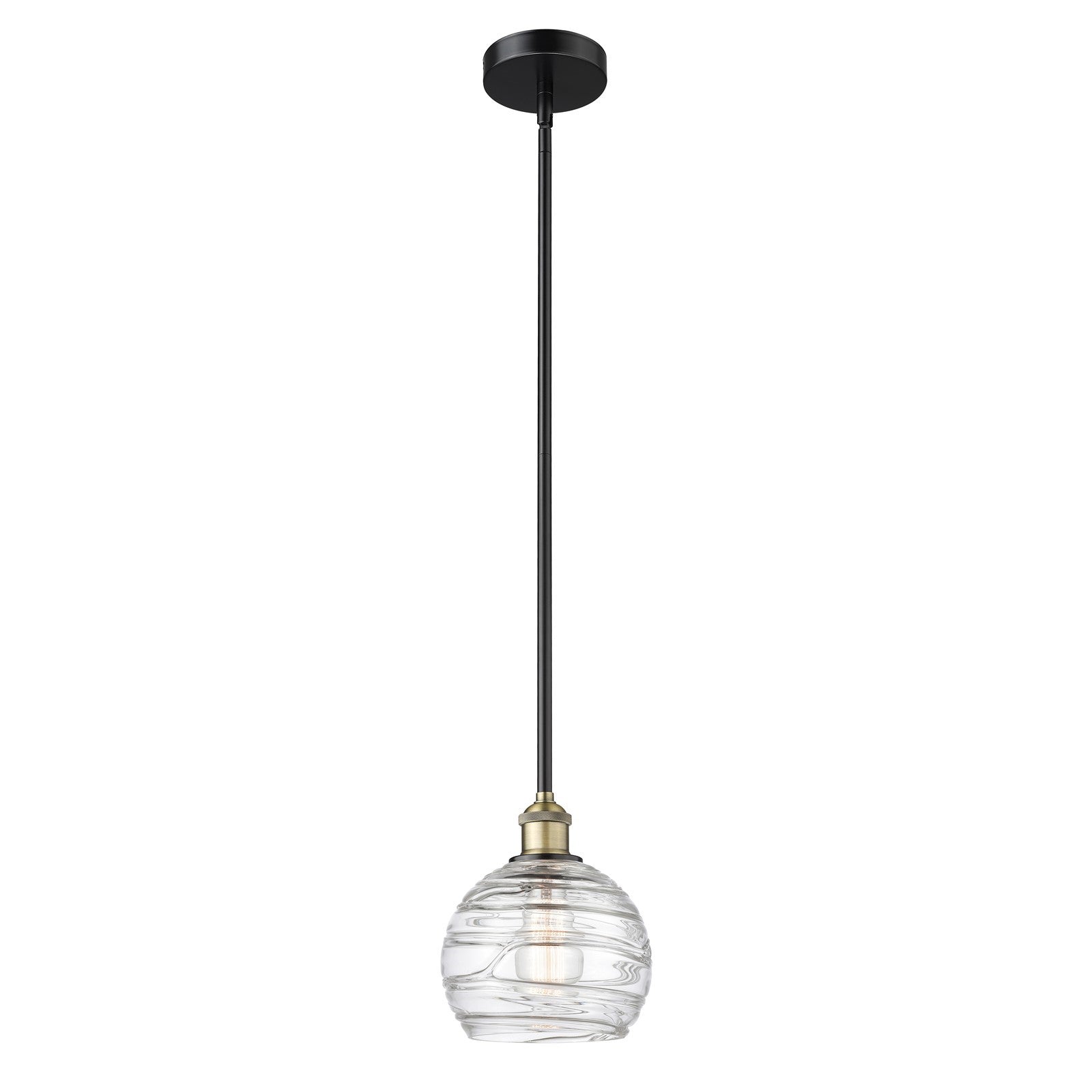 Innovations Athens Deco Swirl 8in 1-Light Mini Pendant | Industrial Black Antique Brass and Clear Glass | Kitchen Island & | Model 616-1S-BAB-G1213-8CL