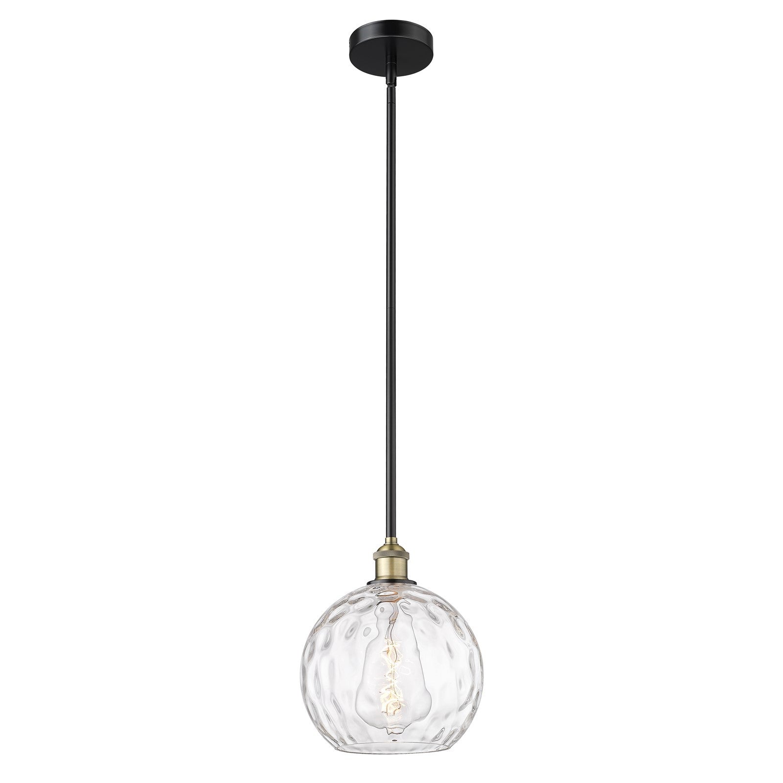 Innovations Athens Water Glass 10in 1-Light Mini Pendant | Industrial Black Antique Brass Steel and Clear Glass | Kitchen | Model 616-1S-BAB-G1215-10
