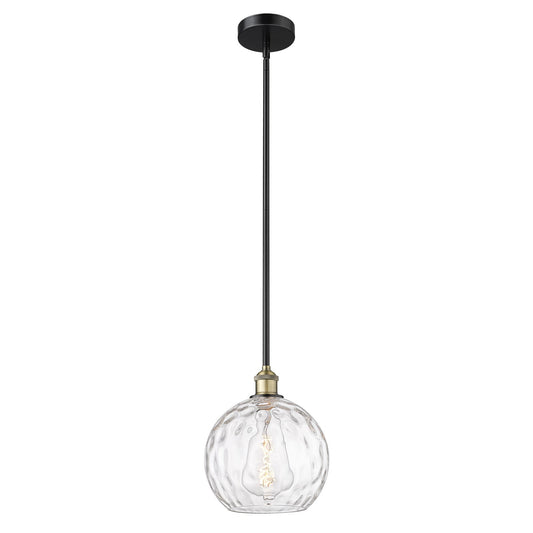 Innovations Athens Water Glass 10in 1-Light Mini Pendant | Industrial Black Antique Brass Steel and Clear Glass | Kitchen | Model 616-1S-BAB-G1215-10