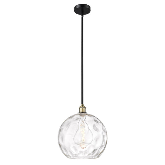 Innovations Athens Water Glass 13in 1-Light Pendant | Industrial Black Antique Brass Steel and Clear Glass | Kitchen Island & | Model 616-1S-BAB-G1215-14