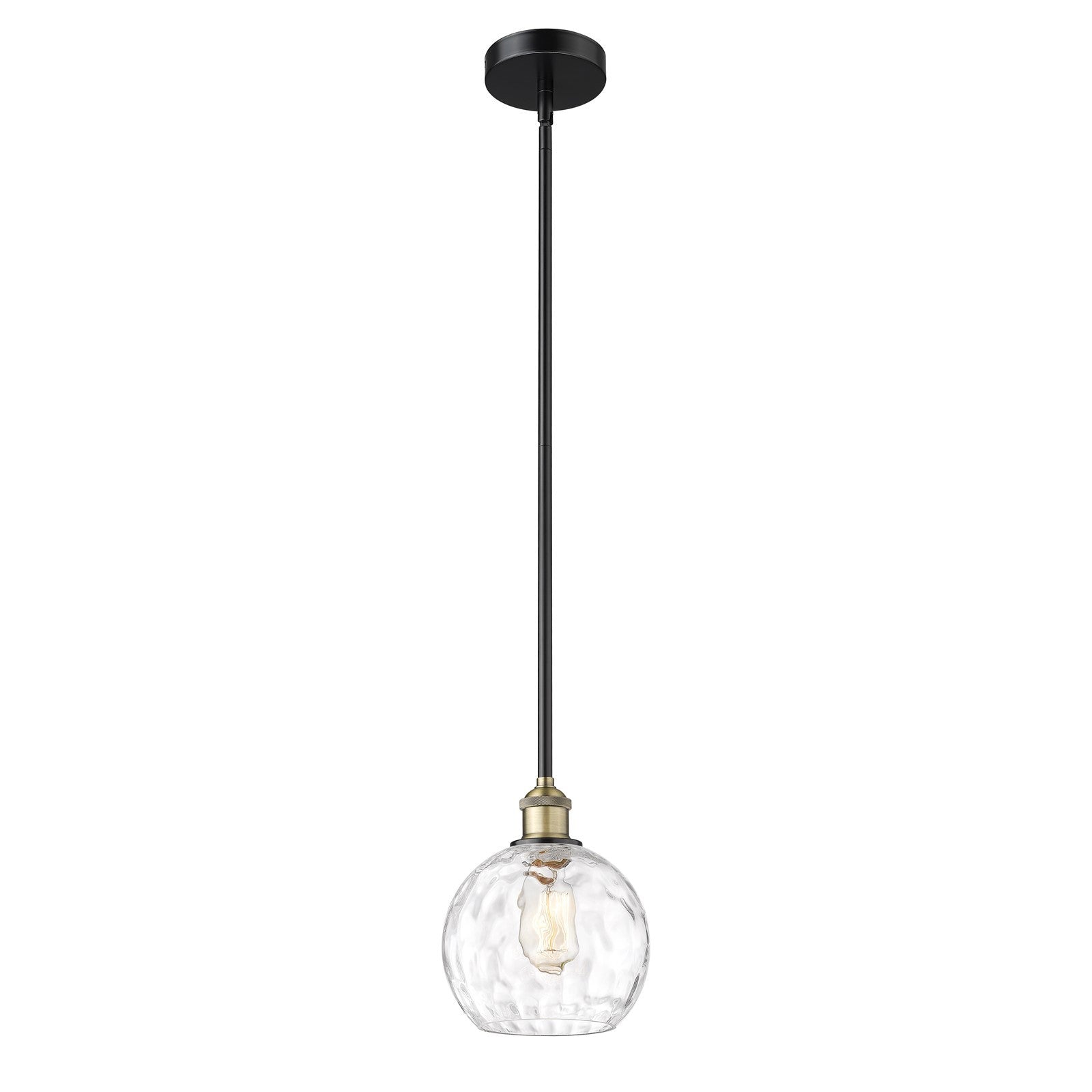 Innovations Athens Water Glass 8in 1-Light Mini Pendant | Industrial Black Antique Brass and Clear Glass | Kitchen Island & | Model 616-1S-BAB-G1215-8