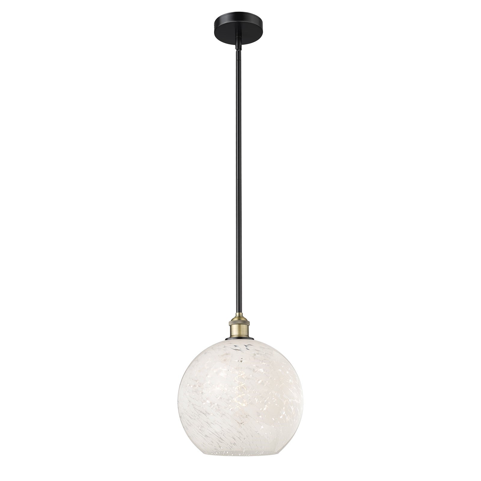 Innovations Lighting White Mouchette 12in 1-Light Mini Pendant | Art Nouveau Black Antique Brass Steel and White Glass | Model 616-1S-BAB-G1216-12WM