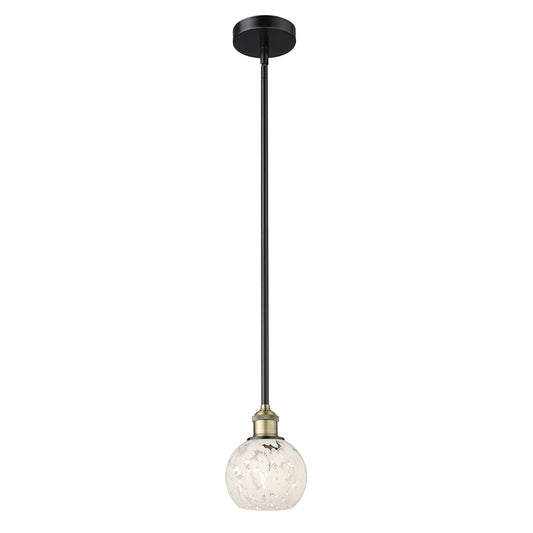 Innovations Lighting White Mouchette 6in 1-Light Mini Pendant | Industrial Black Antique Brass and White Mouchette Glass | Model 616-1S-BAB-G1216-6WM