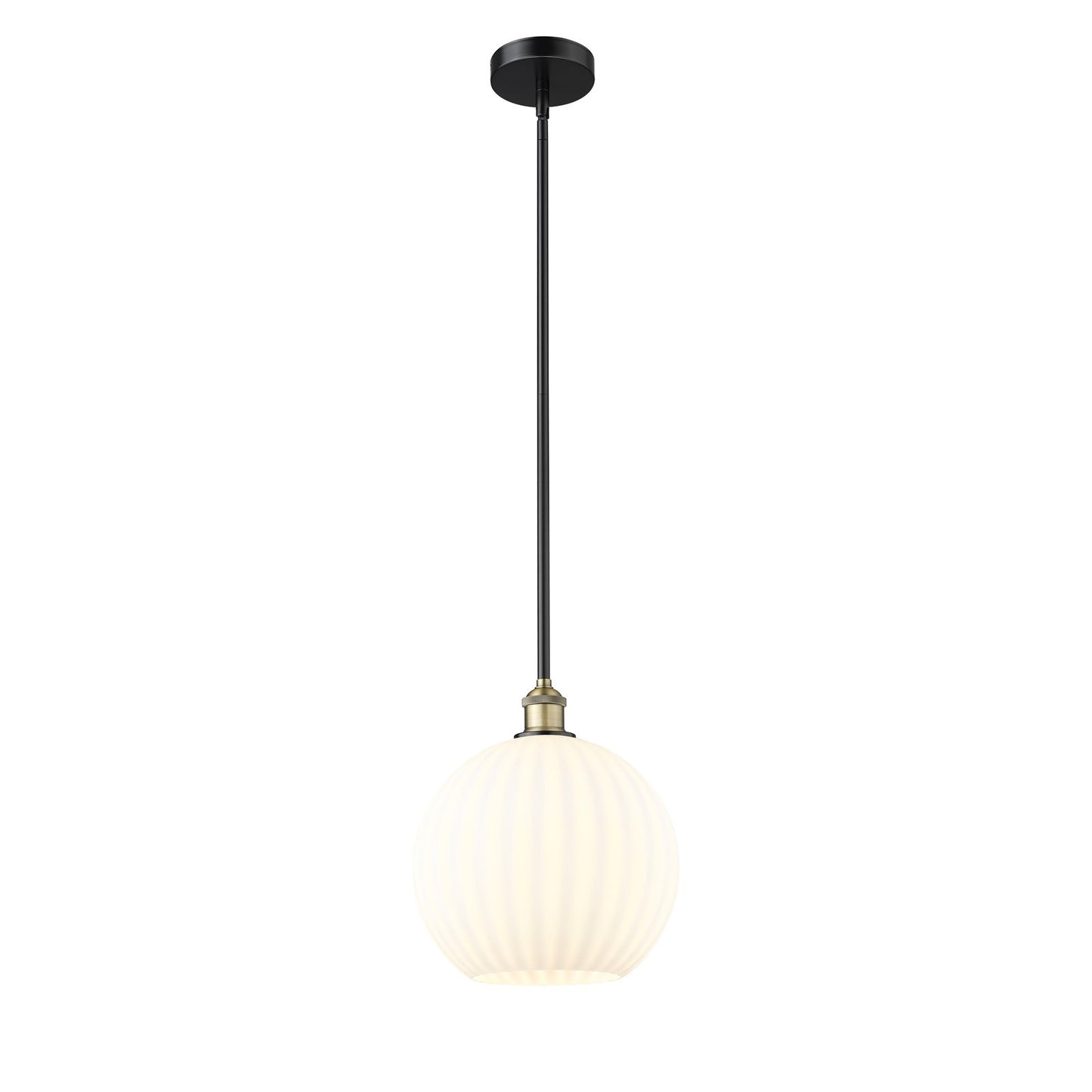 Innovations Lighting White Venetian 12in 1-Light Mini Pendant | Industrial Black Antique Brass and White Venetian Glass | Model 616-1S-BAB-G1217-12WV